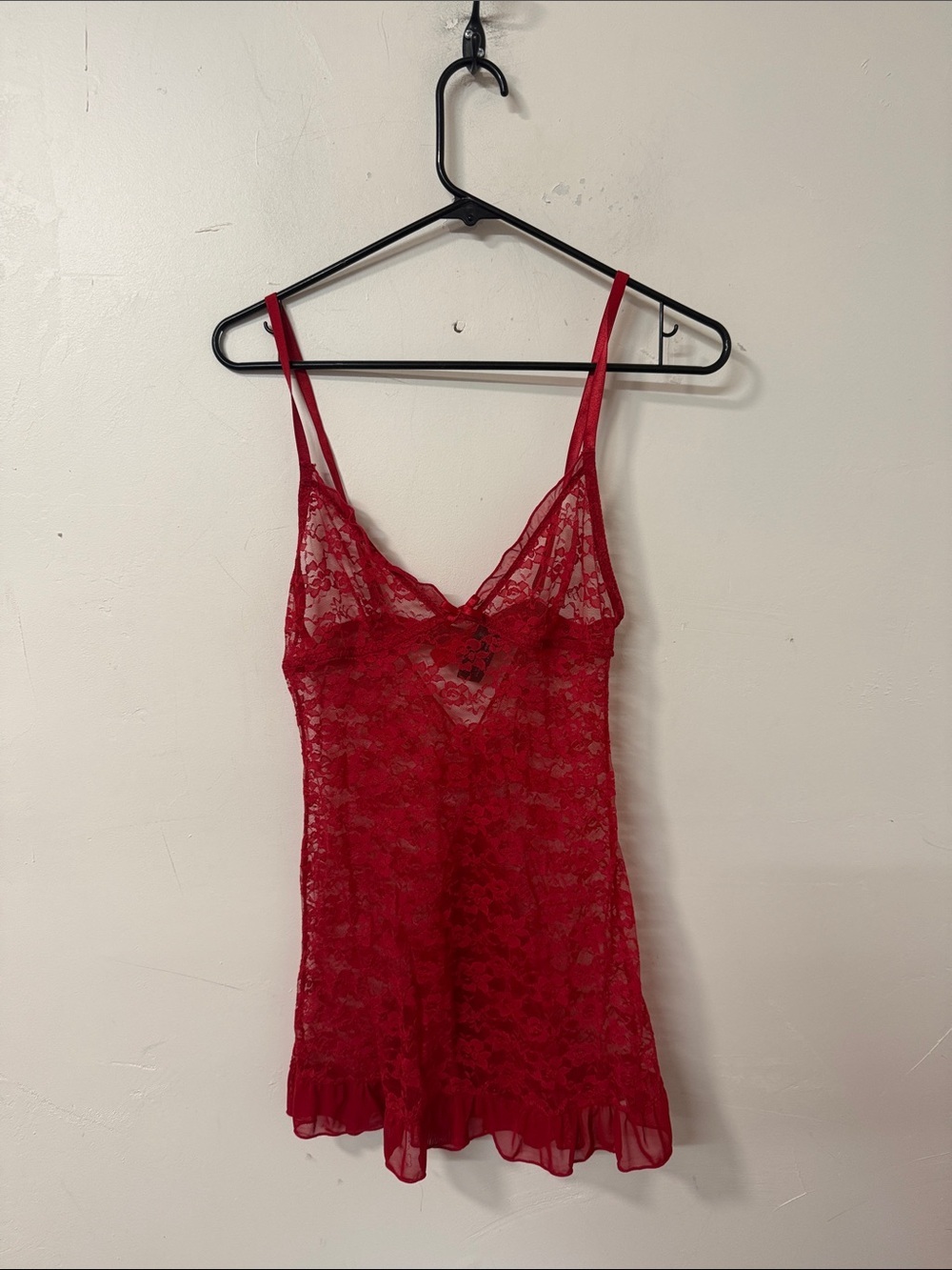 Rene Rofe Red Lace Chemise with Sheer Floral Lace